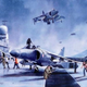 Harriers carrying evacuees in EXINT pods land on an Invincible-class carrier